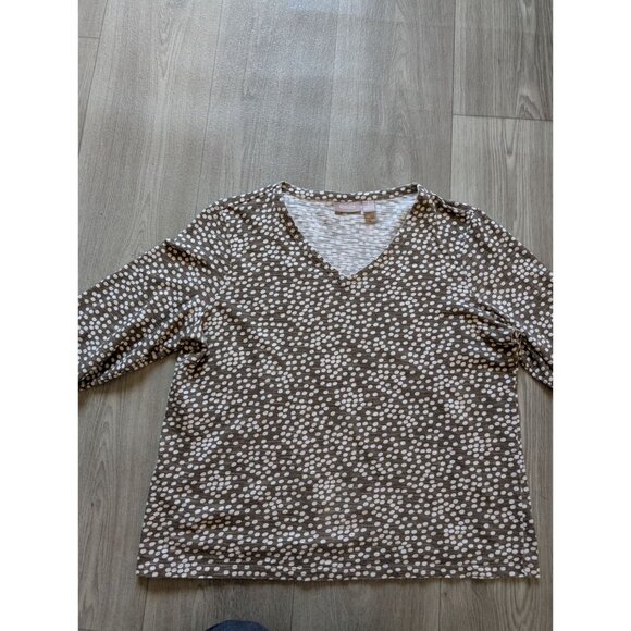 Chicos Womens V-Neck Polka Dot Print Top Size L 100% Cotton Lightweight 3/4 Slee - Picture 2 of 7